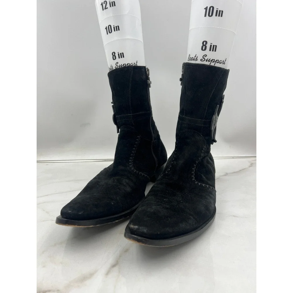 Mark Nason Books Mens 10 Black Suede Gothic Cross Pointed Toe Side Zip